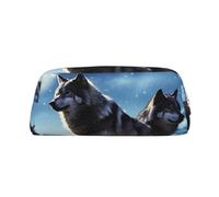 PPTHSNVB Federmäppchen Wolfs Federmäppchen mit Reißverschluss, großes Fassungsvermögen, Leder, tragbare Make-up-Tasche für Damen und Herren, gold, Einheitsgröße, Druck
