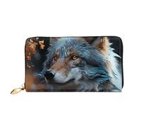 PPTHSNVB Fire and Ice Dragons Damen Geldbörse Große Kapazität Kreditkartenhalter Reißverschluss Telefon Clutch Damen Reisegeldbörse, Herbstlaub und ein Wolf, Einheitsgröße, Klassisch