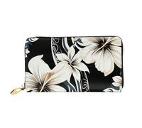 PPTHSNVB Fire and Ice Dragons Damen Geldbörse Große Kapazität Kreditkartenhalter Reißverschluss Telefon Clutch Damen Reisegeldbörse, Schwarz-weiße Hawaii-Blumen, Einheitsgröße, Klassisch