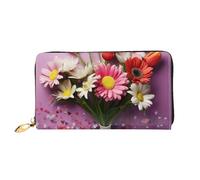 PPTHSNVB Giraffe bei Sonnenuntergang Damen Geldbörse Große Kapazität Kreditkartenhalter Reißverschluss Telefon Clutch Damen Reise Geldbörse, Frische Blumen, Einheitsgröße, Klassisch