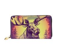 PPTHSNVB Grüne tropische Dschungelpflanze Damen Geldbörse Große Kapazität Kreditkartenhalter Reißverschluss Telefon Clutch Damen Reise Geldbörse, Cooler Elch, Einheitsgröße, Klassisch