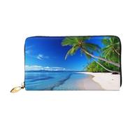 PPTHSNVB Grüne und weiße Klaviertasten Damen Geldbörse große Kapazität Kreditkartenhalter Reißverschluss Telefon Clutch Damen Reisegeldbörse, Blue Sea Sky Kokosnussbaum, Einheitsgröße, Klassisch