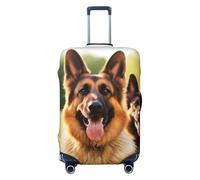 PPTHSNVB Happy German Shepherd Kofferhülle, elastischer Gepäckschutz, staubdicht, kratzfest, dick, waschbar, geeignet für Gepäckstücke von 45,7 cm bis 81,3 cm, Schwarz , M