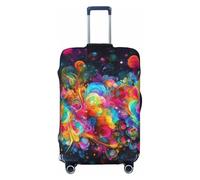 PPTHSNVB Helle schöne bunte Kunst-Gepäckhüllen für Koffer, elastische Kofferabdeckung, staubdicht, kratzfest, dick, Reisegepäckabdeckung, waschbar, passend für 45,7 - 81,3 cm Gepäck, Schwarz , L