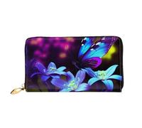 PPTHSNVB Herbst Thanksgiving Damen Geldbörse Große Kapazität Kreditkartenhalter Reißverschluss Telefon Clutch Damen Reise Geldbörse, Blaue, violette Blume und Schmetterling, Einheitsgröße, Klassisch