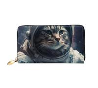 PPTHSNVB raccoon Damen Geldbörse Große Kapazität Kreditkartenhalter Reißverschluss Telefon Clutch Damen Reise Geldbörse, Astronautenkatze im Weltraum, Einheitsgröße, Klassisch