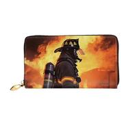 PPTHSNVB Schwarz Weiß Streifen Rote Rose Blumen Damen Geldbörse Große Kapazität Kreditkartenhalter Reißverschluss Telefon Clutch Damen Reise Geldbörse, Feuerwehrmann Feuerwehrmann Flamme