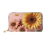 PPTHSNVB Schwarze Astronaut auf blauem Damen-Geldbörse, großes Fassungsvermögen, Kreditkartenhalter, Reißverschluss, Handy-Clutch, Damen-Reisegeldbörse, Große Sonnenblume, Einheitsgröße, Klassisch