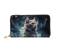 PPTHSNVB Schwarze Astronaut auf blauem Damen-Geldbörse, großes Fassungsvermögen, Kreditkartenhalter, Reißverschluss, Handy-Clutch, Damen-Reisegeldbörse, Eine Katze im Nebel, Einheitsgröße, Klassisch