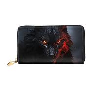 PPTHSNVB Schwarze Astronaut auf blauem Damen-Geldbörse, großes Fassungsvermögen, Kreditkartenhalter, Reißverschluss, Handy-Clutch, Damen-Reisegeldbörse, Großer schwarzer Wolf mit roten Augen