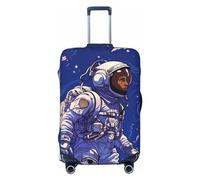 PPTHSNVB Schwarzer Astronaut auf blauem Koffer, elastischer Kofferschutz, staubdicht, kratzfest, dick, Reisegepäckabdeckung, waschbar, passend für 45,7 - 81,3 cm Gepäck, Schwarz , S