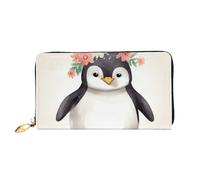 PPTHSNVB Skilift mit Tannenbaum, Damengeldbörse, großes Fassungsvermögen, Kreditkartenhalter, Reißverschluss, Handy-Clutch, Damen-Reisegeldbörse, Pinguin mit Blumen, Einheitsgröße, Klassisch