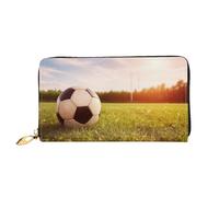 PPTHSNVB Spring Flowers Damen Geldbörse Große Kapazität Kreditkartenhalter Reißverschluss Telefon Clutch Damen Reise Geldbörse, Fußball auf einem Feld, Einheitsgröße, Klassisch