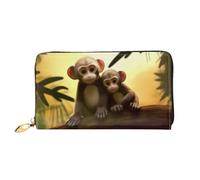 PPTHSNVB Süße Eule Damen Geldbörse Große Kapazität Kreditkartenhalter Reißverschluss Telefon Clutch Damen Reise Geldbörse, Niedliches Affenpaar, Einheitsgröße, Klassisch