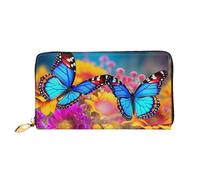 PPTHSNVB Süße Kuh Damen Geldbörse Große Kapazität Kreditkartenhalter Reißverschluss Telefon Clutch Damen Reise Geldbörse, Bunte Schmetterlingsblumen, Einheitsgröße, Klassisch