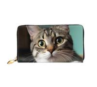 PPTHSNVB Süßer weißer Tiger Damen-Geldbörse, großes Fassungsvermögen, Kreditkartenhalter, Reißverschluss, Handy-Clutch, Damen-Reisegeldbörse, Eine neugierige Katze, Einheitsgröße, Klassisch