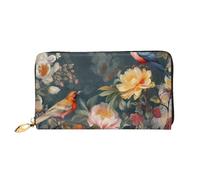 PPTHSNVB Winter Schnee Szene Damen Geldbörse Große Kapazität Kreditkartenhalter Reißverschluss Telefon Clutch Damen Reise Geldbörse, Blumen Vögel, Einheitsgröße, Klassisch