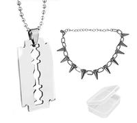 PPX 2 Stück Maenner Edelstahl Rasierklinge- Anhaenger Ketten Halskette und Metal Spikes Bolzen Nieten Punk Goth Halskette Choker Kragen für Damen Hip-pop,mit Aufbewahrungsbox