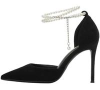 PPXID Damen High Heels mit Perlen Knöchelriemen 8 cm Absatz Pumps Stiletto Elegante Spitzenschuhe für Abendkleider & Hochzeit,Schwarz 8 cm,39 EU