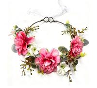 PQIQP Rosenkrone, Boho-Blumen-Haarband, Fee, Blumenkranz, floraler Kopfschmuck, Heiligenschein mit Band, Hochzeit, Party, Festival, Fotos (Rose Pink)