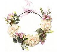 PQIQP Rosenkrone, Boho-Blumen-Haarband, Fee, Blumenkranz, floraler Kopfschmuck, Heiligenschein mit Band, Hochzeit, Party, Festival, Fotos (Babyrosa)