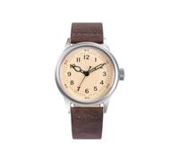 PRAESIDUS A-11 Service Watch Militär Automatik Herren Armbanduhr 42 mm weißes Zifferblatt und braunes Lederarmband, Weißes Zifferblatt | Armband aus braunem Leder, Militär
