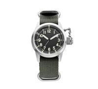 PRAESIDUS A-5 UDT Classic OG-107 grüne 38 mm automatische Armbanduhr, 200 m wasserdicht, grünes Stoffarmband, mattschwarzes Zifferblatt, Schwarz, Militärische Taucheruhr