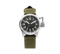 PRAESIDUS A-5 UDT Stock grüne Leinwand, 38 mm, automatische Armbanduhr, 200 m wasserdicht, grünes Canvas-Armband, mattschwarzes Zifferblatt, Mattschwarzes Zifferblatt, Militärische Taucheruhr