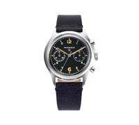 PRAESIDUS | - - Chronograph Uhr, Herrenarmbanduhren - Pilot, Militär - Gehäuse 38mm, Popcorn Schwarzes Zifferblatt - Schwarzes Lederarmband, Montiert in den USA | Geschenke für Männer