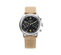 PRAESIDUS | - - Chronographenuhr, Herrenarmbanduhren - Pilot, Militär - Gehäuse 38mm, Popcorn Schwarzes Zifferblatt - Sandfarbenes Lederarmband, Montiert in den USA | Geschenke für Männer