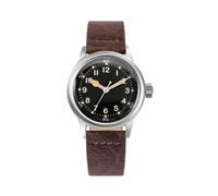 PRAESIDUS | - - Herrenarmbanduhren - A11, Militär - Schwarzes Zifferblatt 38 mm & braunes Lederarmband, Montiert in den USA | Automatik, WW2, Geschenke für Männer