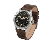 PRAESIDUS | - - Herrenarmbanduhren - A11, Militär - Schwarzes Zifferblatt 42 mm & braunes Lederarmband, Montiert in den USA | Automatik, WW2, Geschenke für Männer