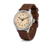 PRAESIDUS | - - Herrenarmbanduhren - A11, Militär - Weißes Zifferblatt 42 mm & braunes Nylonarmband, Montiert in den USA | Automatik, WW2, Geschenke für Männer