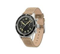 PRAESIDUS | - - Herrenuhren, Herrenarmbanduhren - Pilot, Chronograph, Militär - Gehäuse 38mm - Schwarzes Zifferblatt, Sandfarbenes Lederarmband | Montiert in den USA, Geschenk
