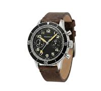 PRAESIDUS | - - Herrenuhren, Herrenarmbanduhren - Pilot, Chronograph, Militär - Gehäuse 38mm - Schwarzes Zifferblatt, Braunes Lederarmband | Montiert in den USA, Geschenk