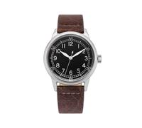 Praesidus Tom Rice's A11 Origin 32 mm mit Edelstahlgehäuse, dunkelbraunes Lederarmband, mattschwarzes Zifferblatt (Modell: P-32-MB-DBRK1)