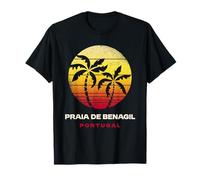 Praia De Benagil, Portugal, Retro-Palmensonnenuntergang, Tropischer Strand T-Shirt