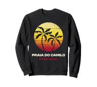 Praia Do Camilo, Portugal, Tropischer Strand im Retrostil mit Palmensonnenuntergang Sweatshirt
