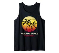 Praia Do Camilo, Portugal, Tropischer Strand im Retrostil mit Palmensonnenuntergang Tank Top