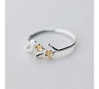 PRAK Damen 925 Sterling Silber Luxus Ringe,Einstellbare Wald Süße Goldene Blumen Blätter Niedlichen Vögel Ring Fashion Gezeiten Fließt Und Veranstaltungsräume Wesentliche Kleidung Passende Geschenk