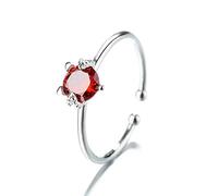 PRAK Damen 925 Sterling Silber Luxus Ringe,Silber Ringe Cat Einstellbare Finger Ringe Wein-Rot Zirkon Süße Katze Ring Für Frauen Mode Schmuck