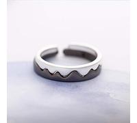 Damen 925 Sterling Silber Luxus Ringe,Silber Schwarz Weiß Paar Ringe Gewellt Geometrische Berg Form Für Frauen Männer Einstellbare Finger Ringe Schmuck Liebhaber Geschenk