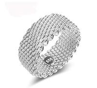 PRAK Damen 925 Sterling Silber Ringe,Einfache Art Und Weise Geometrische Gewebte Wicklung Mesh Form Eleganter Stil Ring Für Damen Geburtstagsgeschenk Zubehör Von Drittanbietern, 5