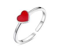 PRAK Damen 925 Sterling Silber Ringe Verstellbare,Mode Persönlichkeit Rotes Herz Form Schöner Ring Für Dame Geburtstag Halloween Schmuck Und Veranstaltungsräume Notwendig