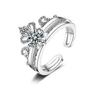 PRAK Damen 925 Sterling Silber Verstellbar Ringe,925 Sterling Silber Micro Cz Verlobungsring Für Frauen Kreative Abnehmbare Zirkon Krone Ring Abend Kleider Hochzeit Liebe Crystal