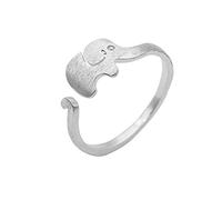 PRAK Damen 925 Sterling Silber Verstellbar Ringe, Silber Frisch Gezeichnet Elefanten Ring Einzelnen Weiblichen Lange Nase Baby Elefant Ring Fashion Student Schwanz Ring Schmuck