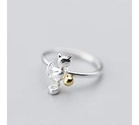 PRAK Damen Ring 925 Sterling Silber Verstellbar, Katze Tier Mit Bell Finger Ringe Für Frauen Schmuck Geschenk Geburtstagsgeschenk Student Style Bankett Wesentliche Kleidung Passende Geschenk