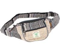 Praktische Hanf Gürteltasche, Ethno Crossbody Tasche, Natur/schwarz | Hanf- und Baumwollmaterial, strapazierfähig, verstellbarer Gurt, 3 Fächer, unisex, ideal für Alltag und Reisen.