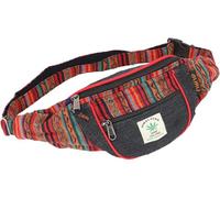 Praktische Hanf Gürteltasche, Ethno Crossbody Tasche, rot/schwarz | Hanf- und Baumwollmaterial, strapazierfähig, verstellbarer Gurt, 3 Fächer, unisex, ideal für Alltag und Reisen.