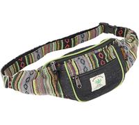 Praktische Hanf Gürteltasche, Ethno Crossbody Tasche, schwarz/grün | Hanf- und Baumwollmaterial, strapazierfähig, verstellbarer Gurt, 3 Fächer, unisex, ideal für Alltag und Reisen.